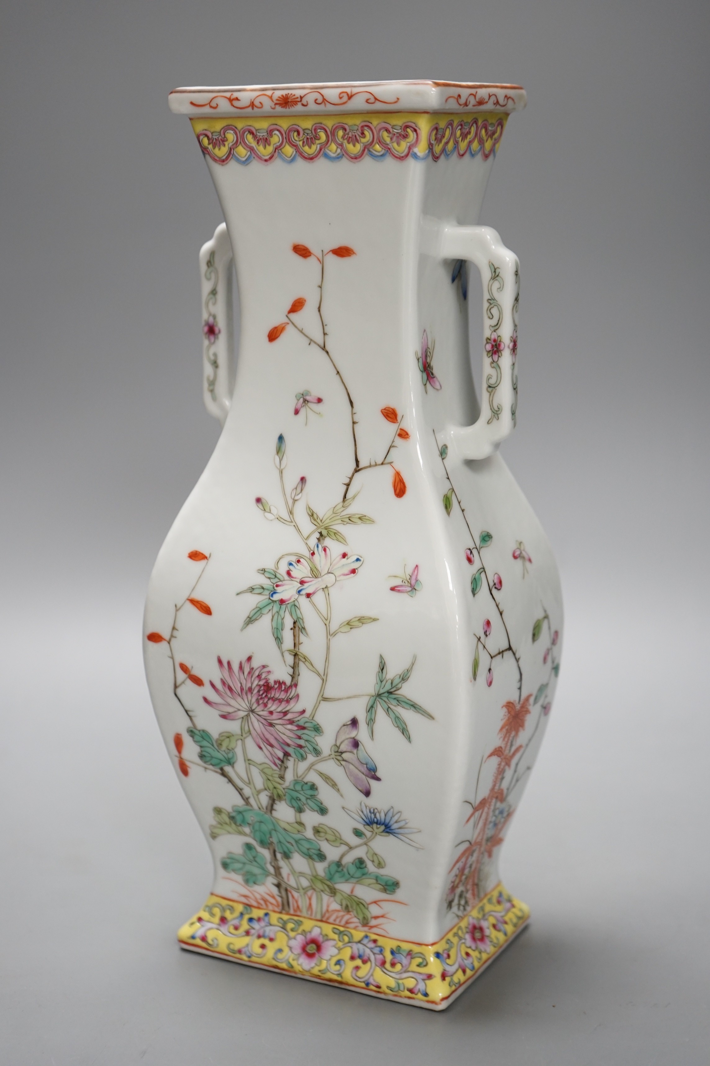 A Chinese famille rose rectangular baluster vase, Republic period, 31cm